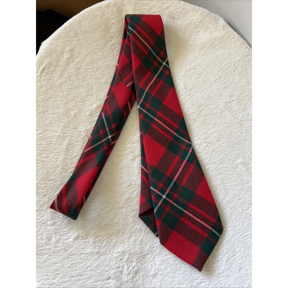 MacGregor 100% Wool Necktie Plaid Tartan Red Green Made In Scotland